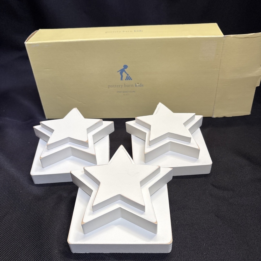 Pottery Barn Kids Star Quilt Clips Hooks Set of 3 White 3866696 NIB